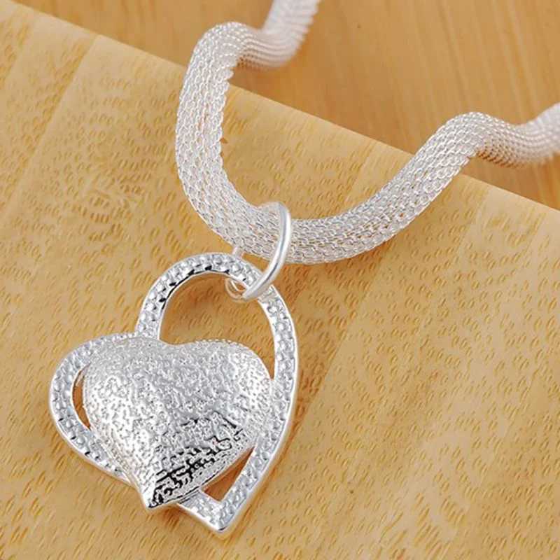 Wholesale 925 sterling silver 18 inch double heart pendant necklace suitable for womens fashionable wedding charm jewelry W241230