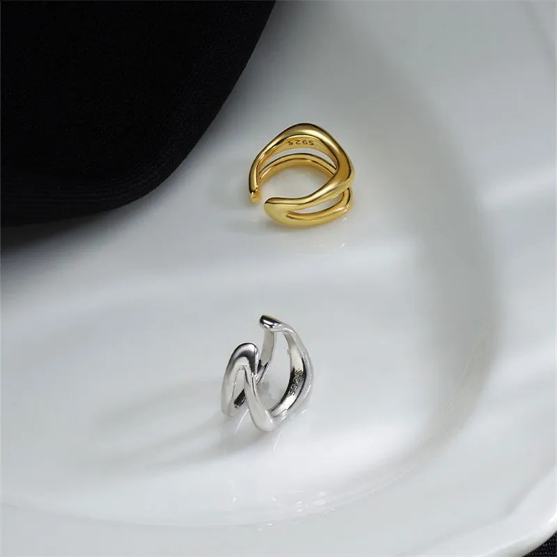 1Pcs 925 Silver Plated Ear Cuff Earrings NonPiercing Double Layer Clip Earring For Women Girls Party Jewelry e1243 241225