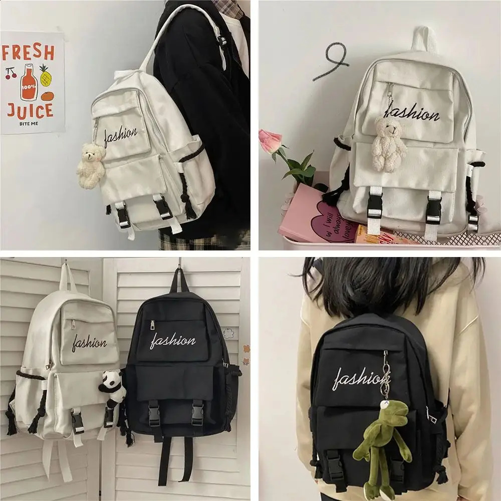 Womens Korean Version Canvas Schoolbag Mens Casual Solid Color Backpack Travel School Shoulder Bag 241230