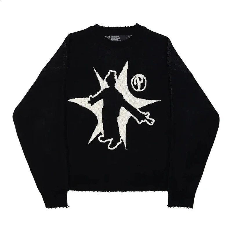 Y2k Harajuku Aesthetics Vintage Loose Punk Streetwear Knitted Unisex Rock Goth Graphic Print Knit Pullover Hip Hop Top Sweater 241223Z