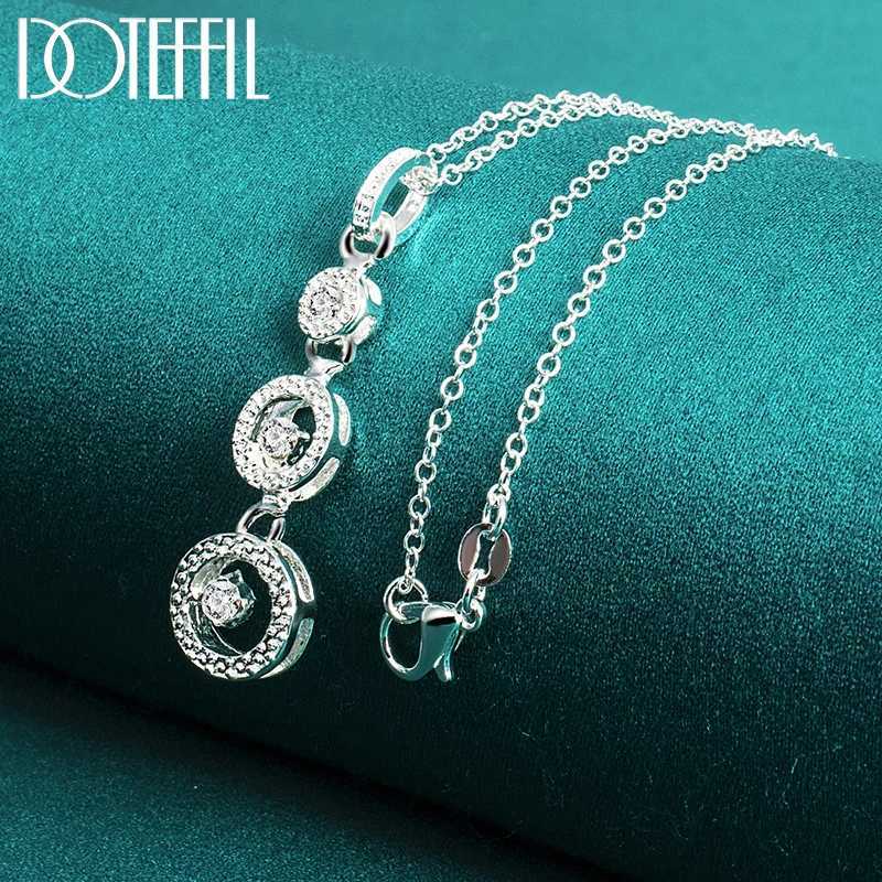 DOTEFFIL 925 sterling silver triple round AAA zircon pendant necklace 18 inch chain womens wedding engagement jewelry W241230