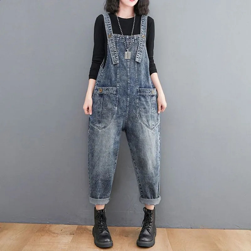 Vintage Ground White Denim Overalls Womens Spring Fall Plus Size High Waisted Loose Wide Leg Rompers Female Cow Romper Trend 241230
