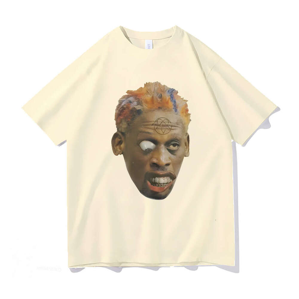 American style black portrait printed short sleeved t-shirt for men and women ins loose street hip-hop rapper top