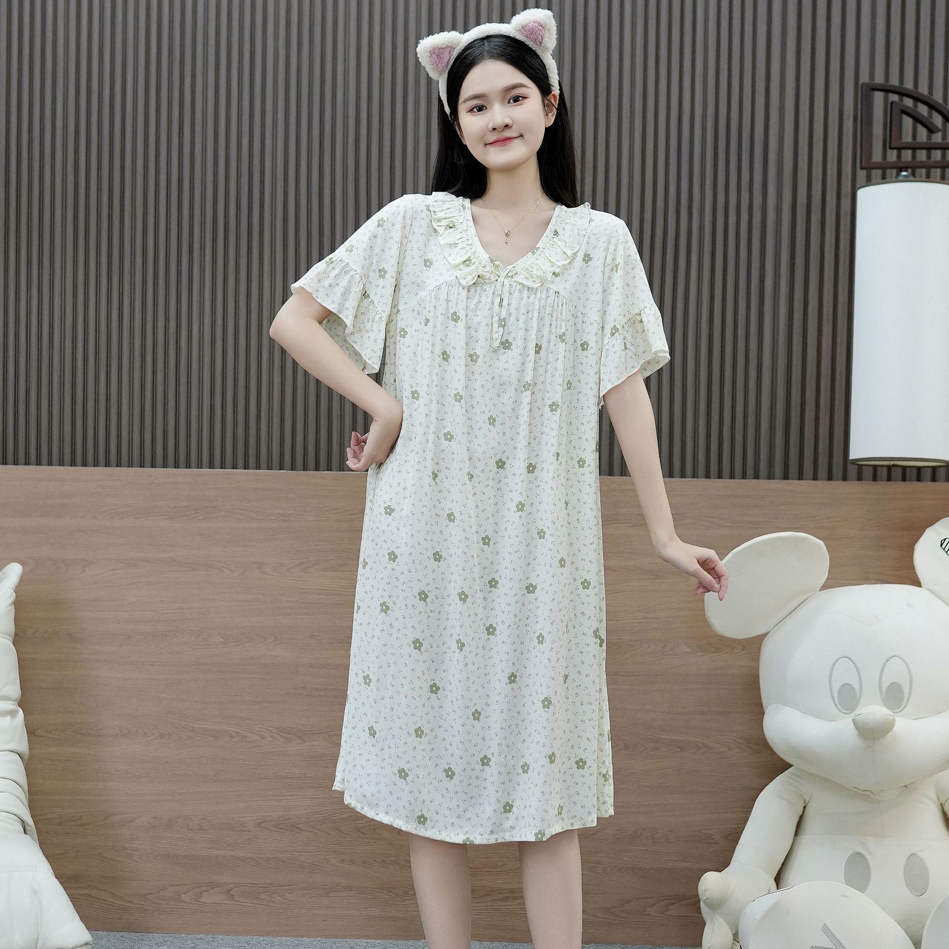 Y5-Cotton silk nightdress Summer new style women's home clothes Large size can be worn outside small fresh thin long skirt