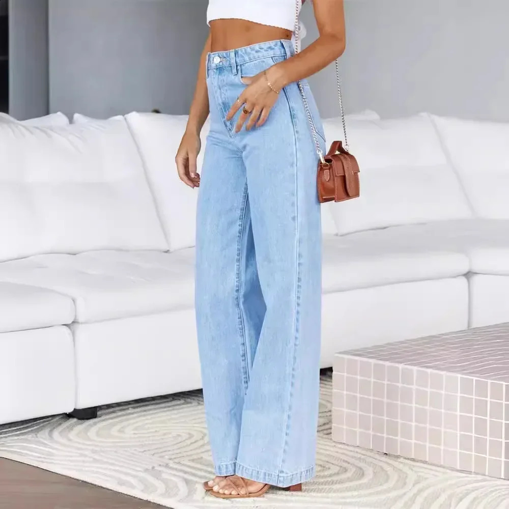 Yaminiya Summer Vintage High-waist Distressed High Waisted Jeans Flared Jeans Womens Blue Pants Flared Jeans Fashion 241230