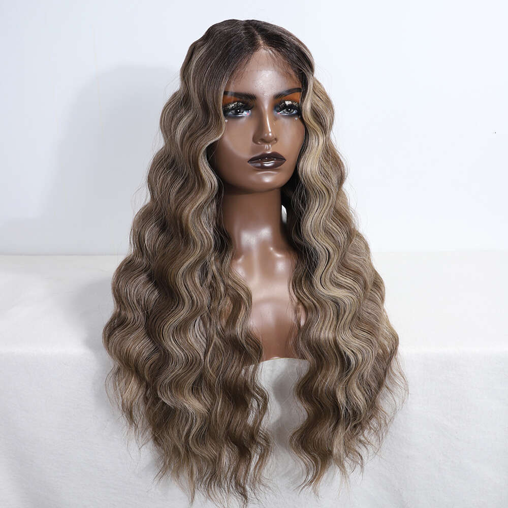 FREEDOM Synthetic Lace Front For Women 28 Inch Loose Body Wavy Middle Part Ombre Brown Blonde White Wig Cosplay Wigs