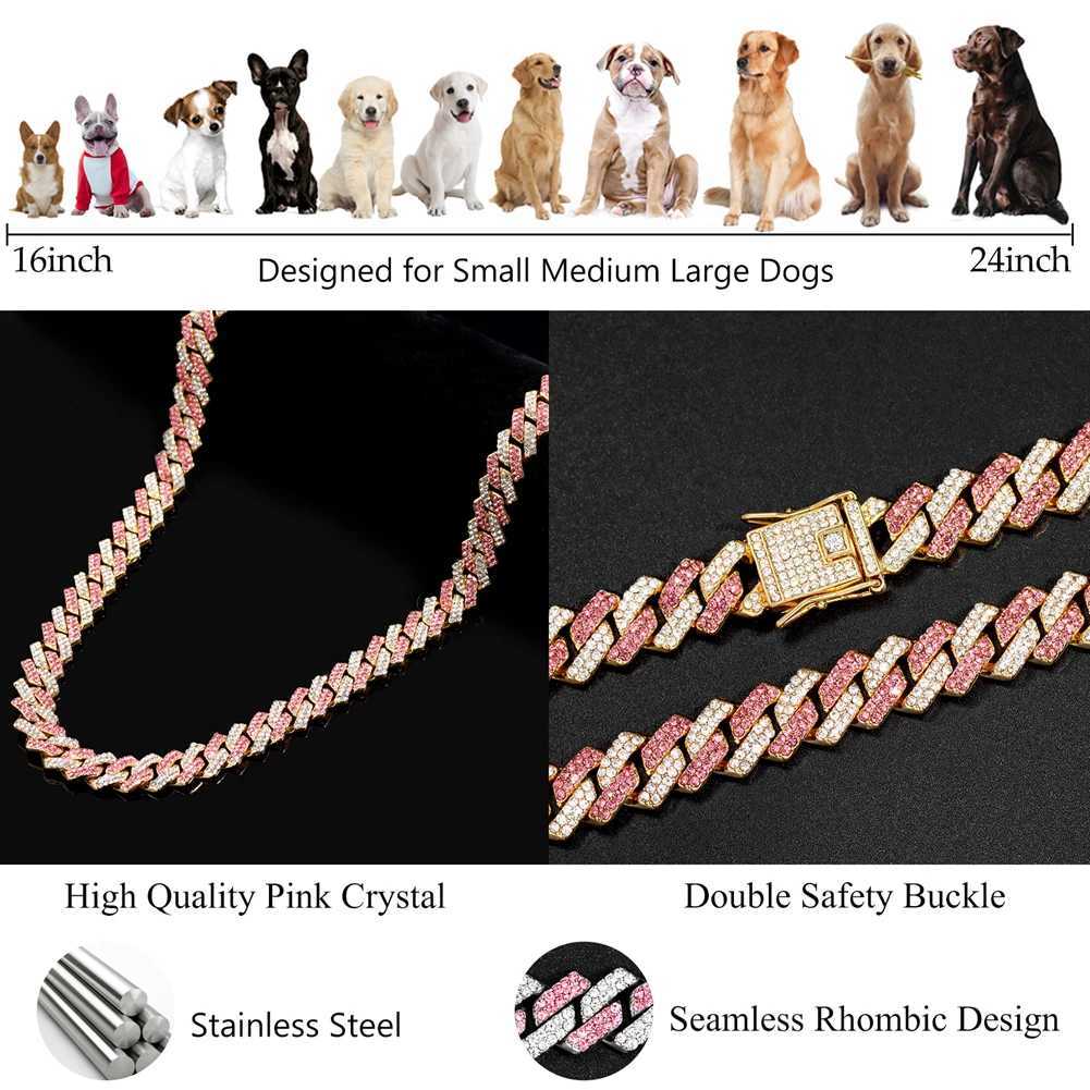 Dog Chain Diamond Cuban Link Chain With Design Secure Buckle Pet Cat Dogs Collar Necklaces Pet Items Accessories DropshippingXJ241230