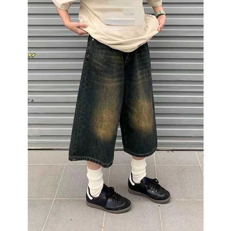 2024 Vintage Wash Whiskers Denim Shorts Women Low Rise Distressed Frayed Wide Leg Baggy Jeans Jorts Casual Summer ClothesX241230