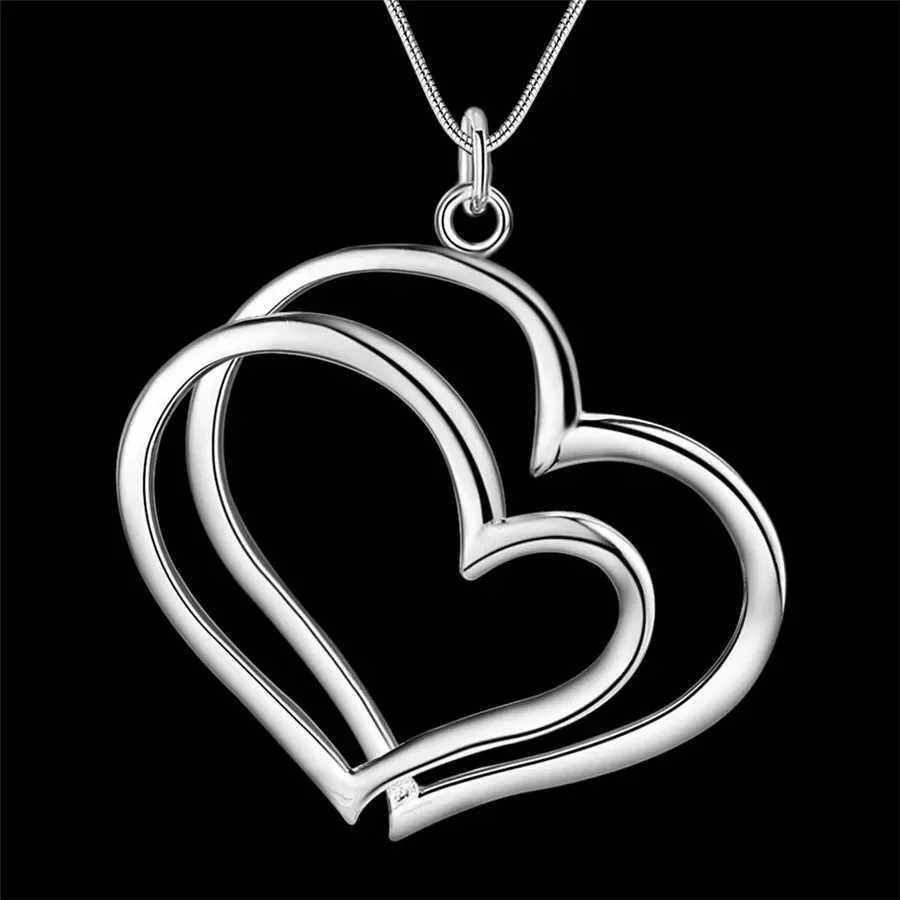 925 sterling silver double heart pendant necklace suitable for womens luxury fashion parties wedding decorations jewelry Christmas gifts W241230