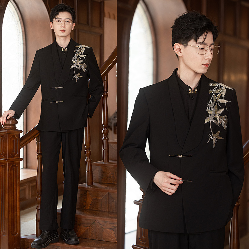 F1230Groom wedding suit Zhongshan suit men's Chinese style engagement suit