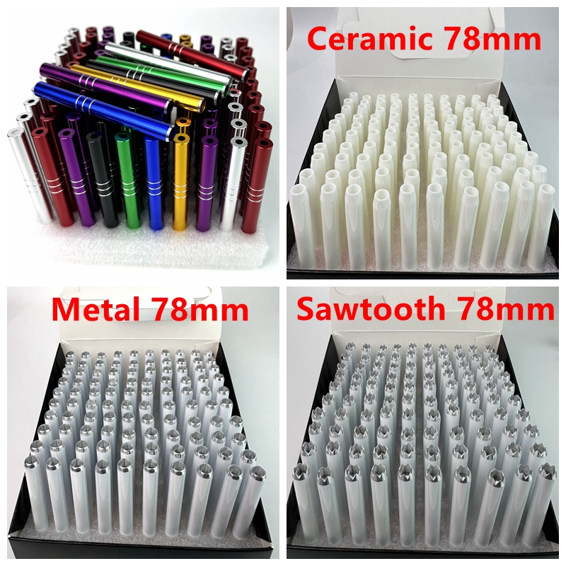 78mm 55mm Cigarette Shape Smoking Hand Pipes 100 Pcs/lot Aluminium Sawtooth Ceramic Metal Filter Herb Tobacco Pipe Snuff Tube One Hitter Bat Accessories