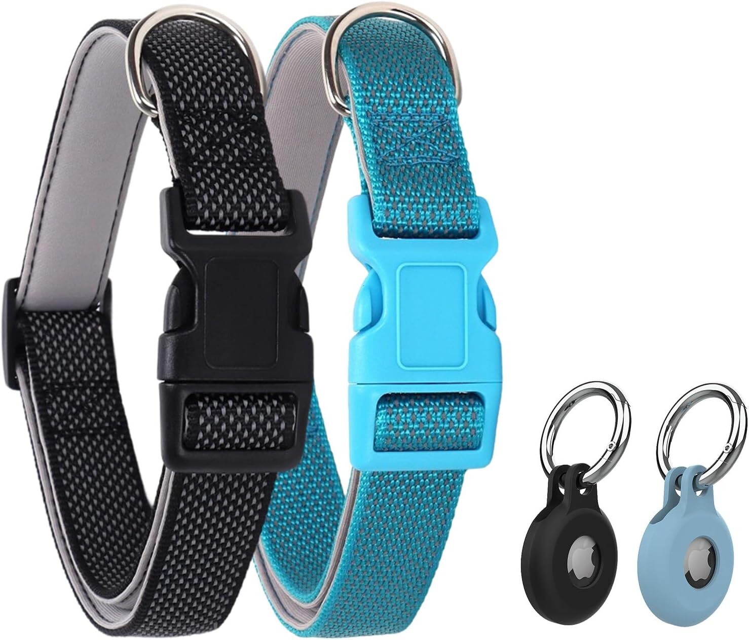 Reflective Dog Collar with Breathable Nylon Soft Neoprene Pad Collar, Suitable for Medium sized Dogs+2 AirTag Holders (Black, Medium)