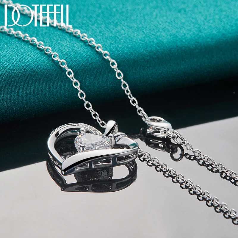 DOTEFFIL 925 sterling silver 16-30 inch chain AAA zircon heart-shaped pendant necklace womens wedding engagement charm jewelry W241230
