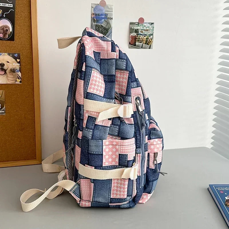 Cowboy Contrasting Color Backpack Casual Versatile Personalized Backpack Niche n Large Capacity Student Travel Bag 241230