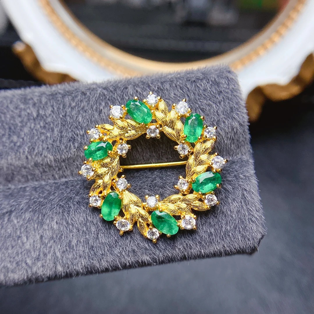 FS 3*5mmNatural Emerald Brooch S925 Sterling Silver Fine Fashion Charm Weddings Jewelry for Women With Certificate 241230