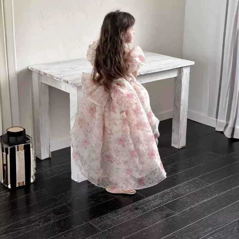 Girl's Dresses Summer Teenager Girl Formal Dress Treasure Fragmented Flower Bow Tail High Low Princess Dresses Birthday Party Clothes H24886Y2412