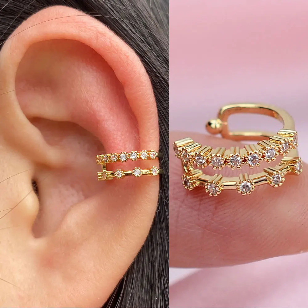 1Pc Fashion Geometry Crystal CZ Leaf Clip Earring For Women Without Piercing Punk Vintage Star Ear Cuff Wrap Adjustable Jewelry 241225