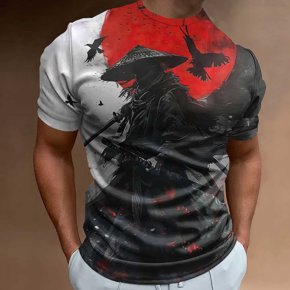 New 3D Japanese samurai printed mens T-shirt retro casual mens clothing loose oversized T-shirt summer mens short sleeved 2024 top W241230