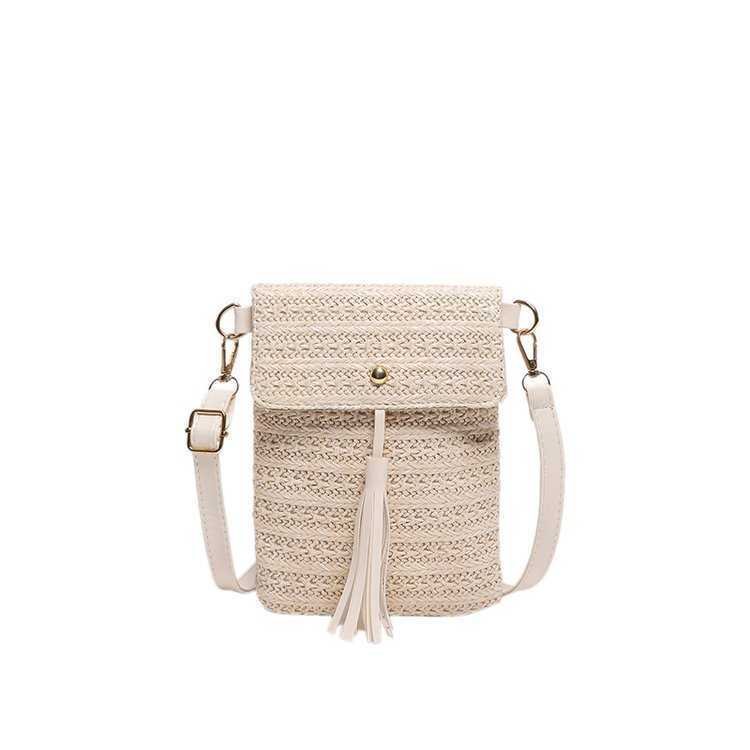 Straw Woven Bag Small Bag 2024 Trend Versatile Women's Small Bag Woven Small Square Bag New Tassel Phone Bag
