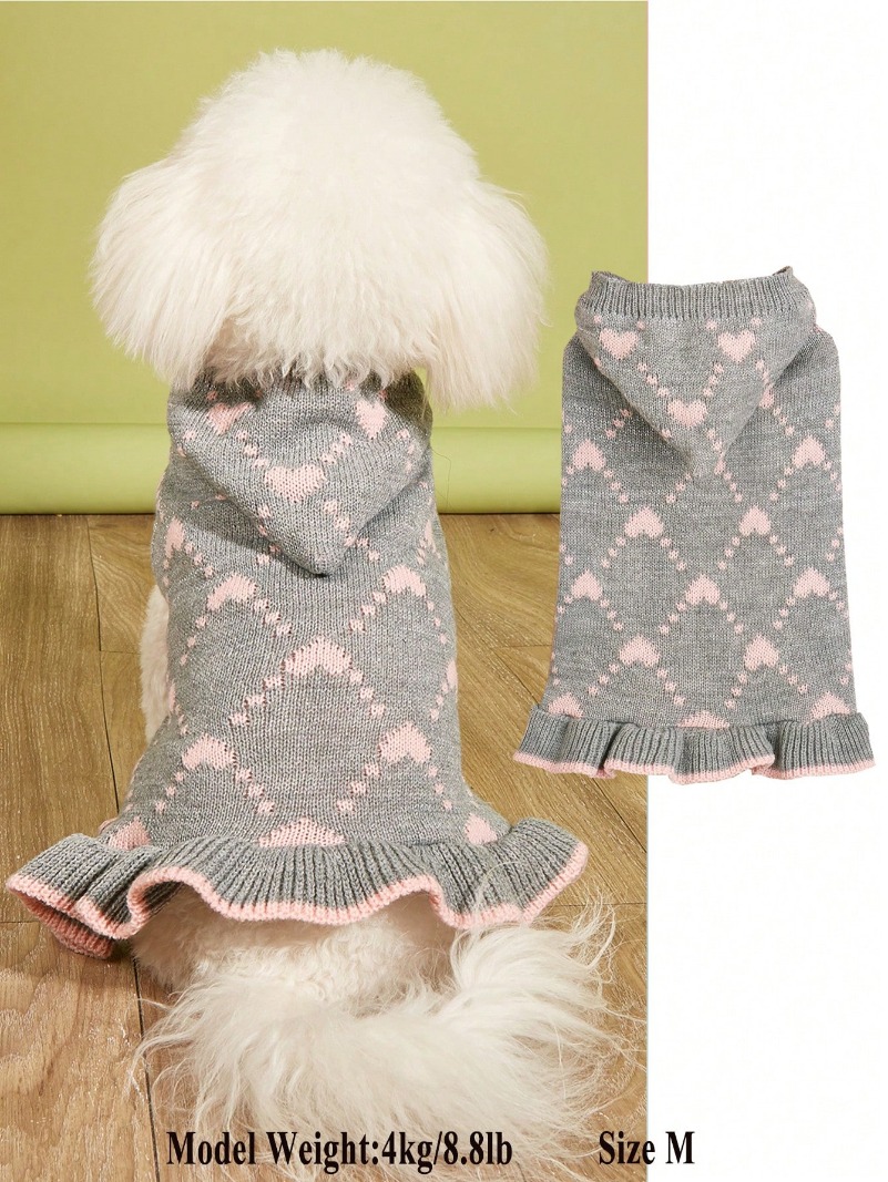Puppy Hairball Autumn/Winter Dress Ins Style Korean Version Lovely Sweet Lolita Heart Plaid Hat-Wearing Lace Dog Skirt Hem