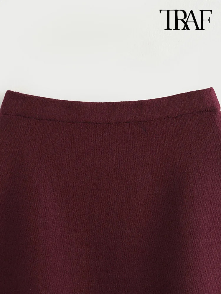 TRAF Womens Simple Knit Mini Skirt Set Y2K Slim Jacket Flat High Waisted Stretchy Casual 241220