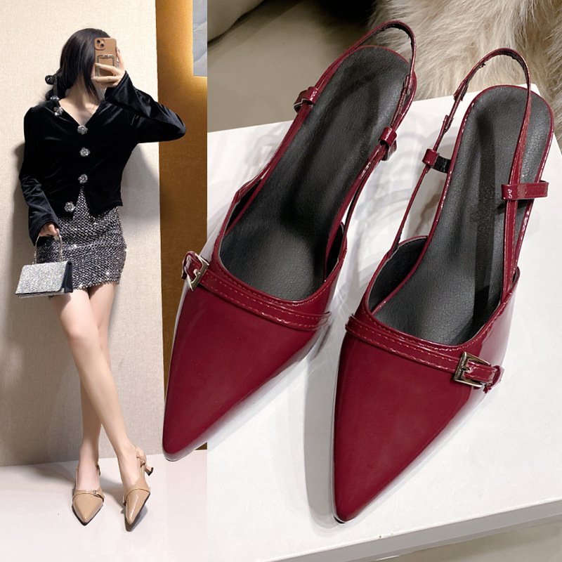 Women Dress Shoes Fashion High Heel Sandals Elegant French Gentle Style Triple Black Red Apricot fashion