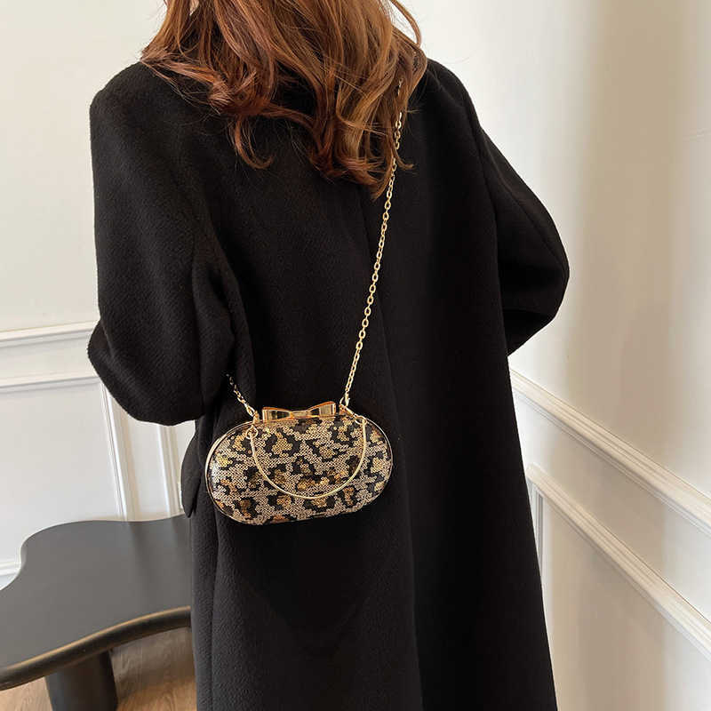 Hot selling women's bag 2025 new handbag women's embroidered sequin leopard print dinner bag party handbag 241230