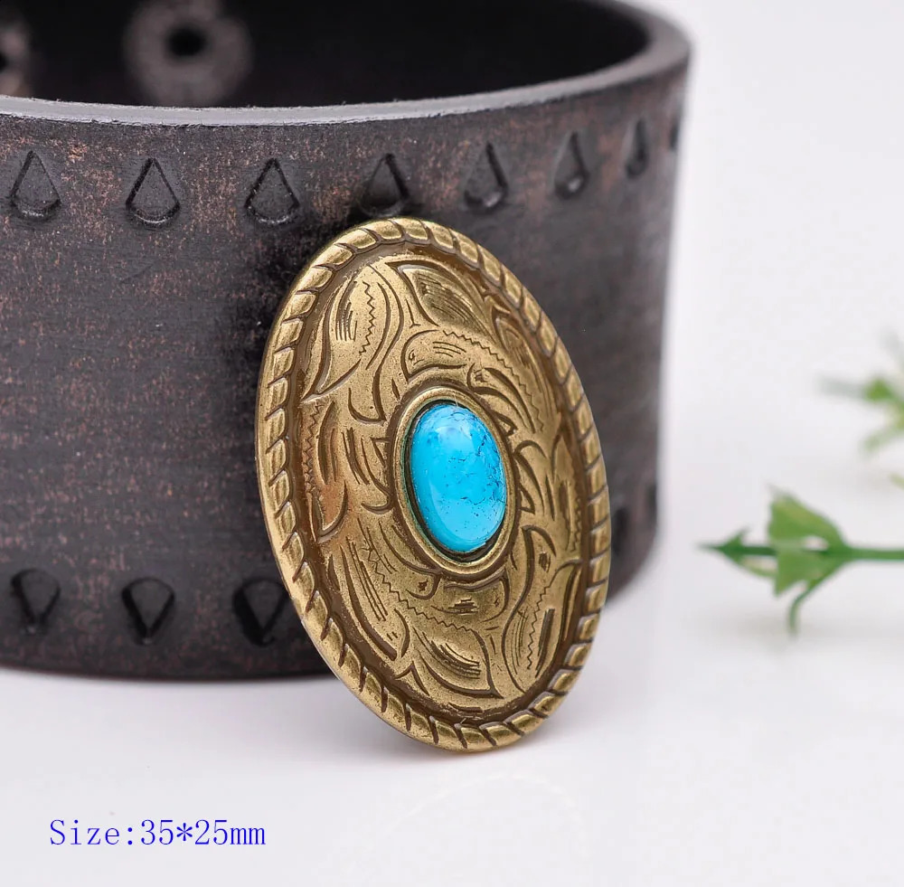 10pcs 35X25mm Antique Brass Turquoise Oval Western Horse Bridle Saddles Tacks Conchos For Leathercraft Wallet Chain Decor 241227