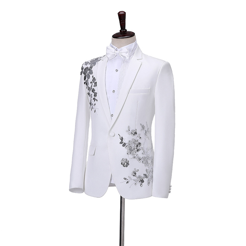 K690 Men's Sequin Performance Suit - Stage Singer & Host Attire for Adult Male Dress