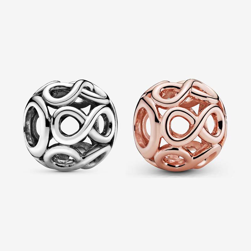 Openwork Infinity Charm 925 Sterling Silver Snake Chain Bracelet Making Components Luxurious Charm Rose Gold Necklace Pendant Bead charms with Retail Box