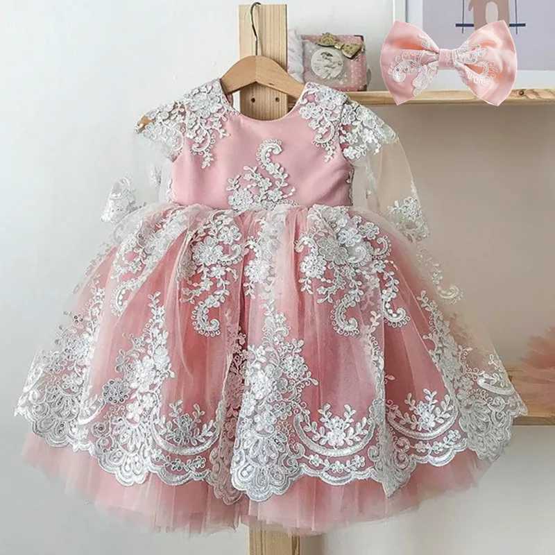 Girl's Dresses 1-5T Girl Fluffy Ball Gown Summer/Autumn Long Sleeve Embroidery Floral Bithday Clothes Baby Girls Bow Christmas Carnival VestidoY2
