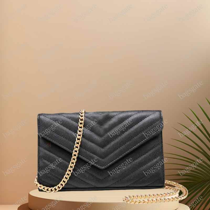 3 Colors Leather Handbags Woc Envelope Caviar Bags Wallet on Chain Purse Fashion Lady Crossbody Shoulder Bag Women Handbag Vintage Card Clutch