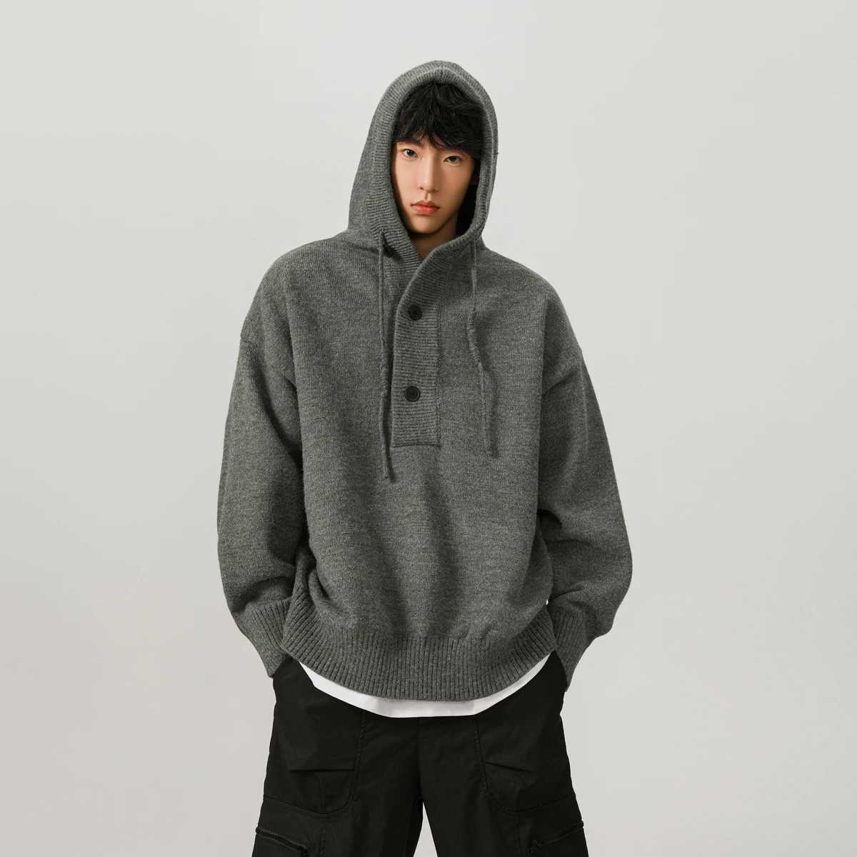 950G thick short sleeved mens streetwear loose casual retro floral knit hooded sweatshirt autumn mens hooded sweatshirt W241230