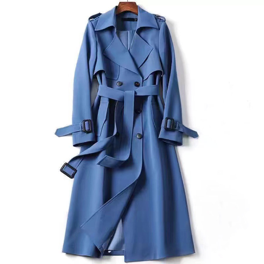 Women's Trench Coats Long With Belt Autumn Korean Windbreaker Ladies Double-breasted Solid Khaki Adjustable Waist Coat For Women