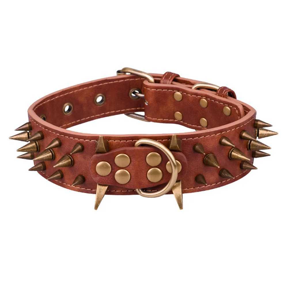 Dog Collars Dog Collar Sharp Spiked Studded Luxurious Padded Leather Pet Collars for Medium Large Dogs 2 Inch Width Dog Necklace Anti-BitingXJ241230 H
