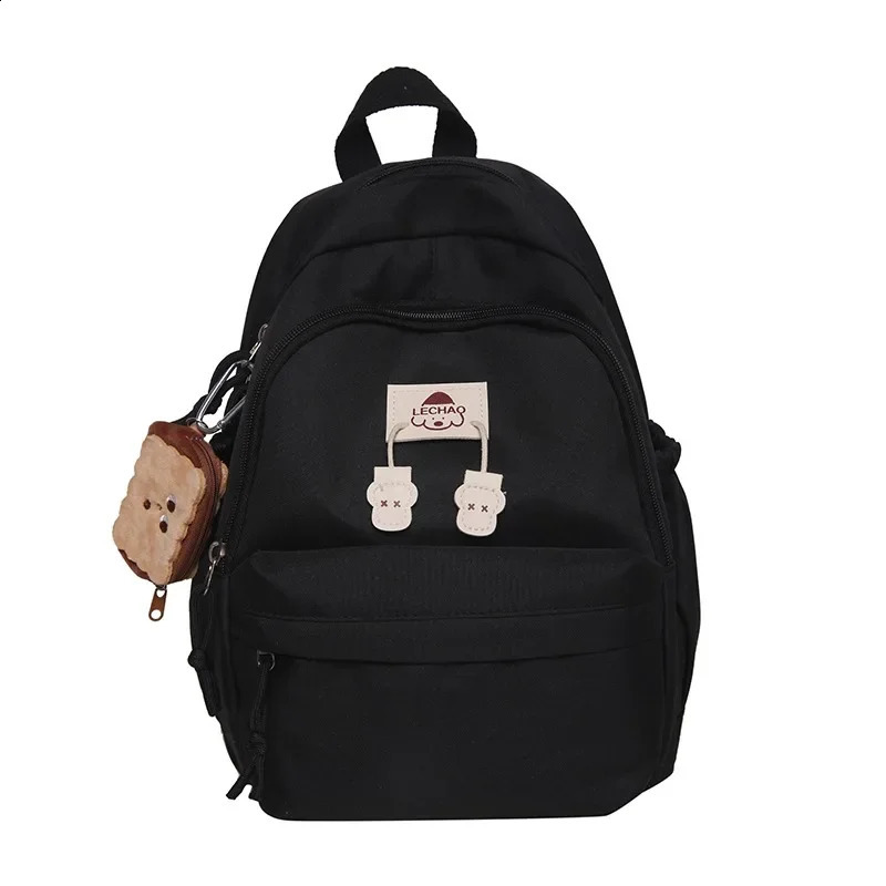 Large Capacity Solid Nylon Zipper Casual School Bags High Quality Soft Interior Zipper Pocket Versatile Backpack 241230