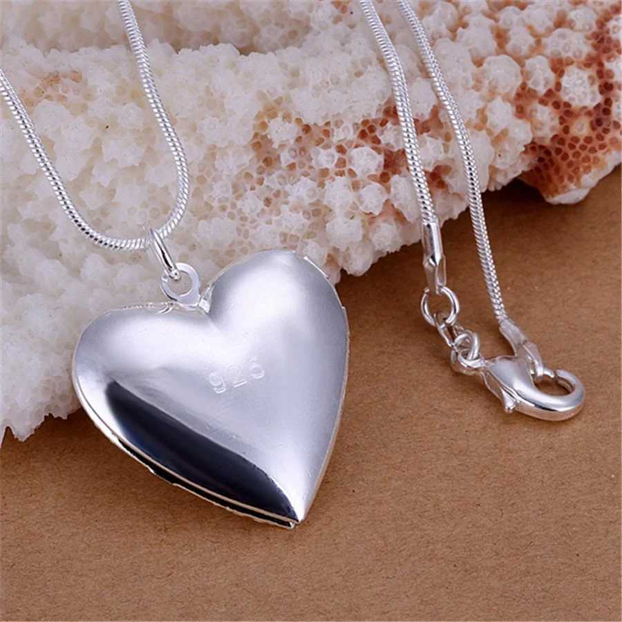 Hot 925 sterling silver picture frame pendant necklace 18/20/22/24 inch snake chain female charm wedding fashion jewelry W241230