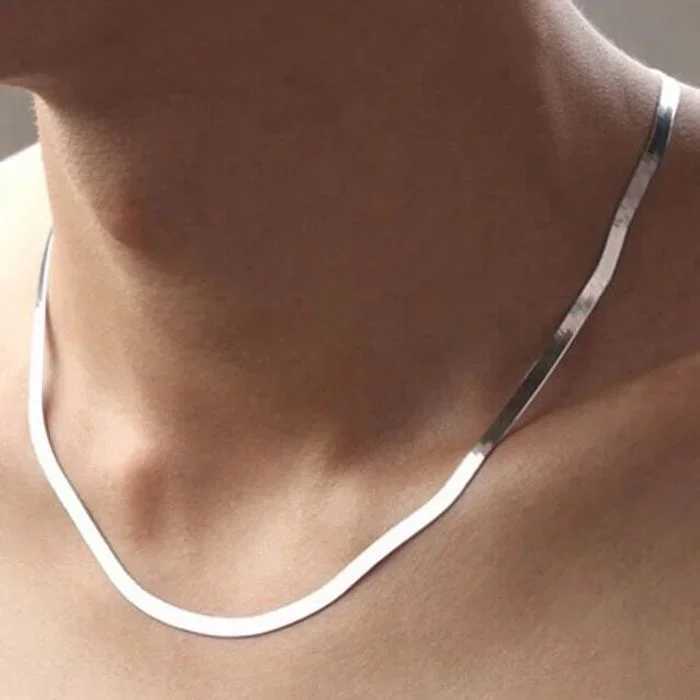925 sterling silver 18K gold 4MM flat chain necklace suitable for womens luxurious and exquisite jewelry wedding gift necklace W241230