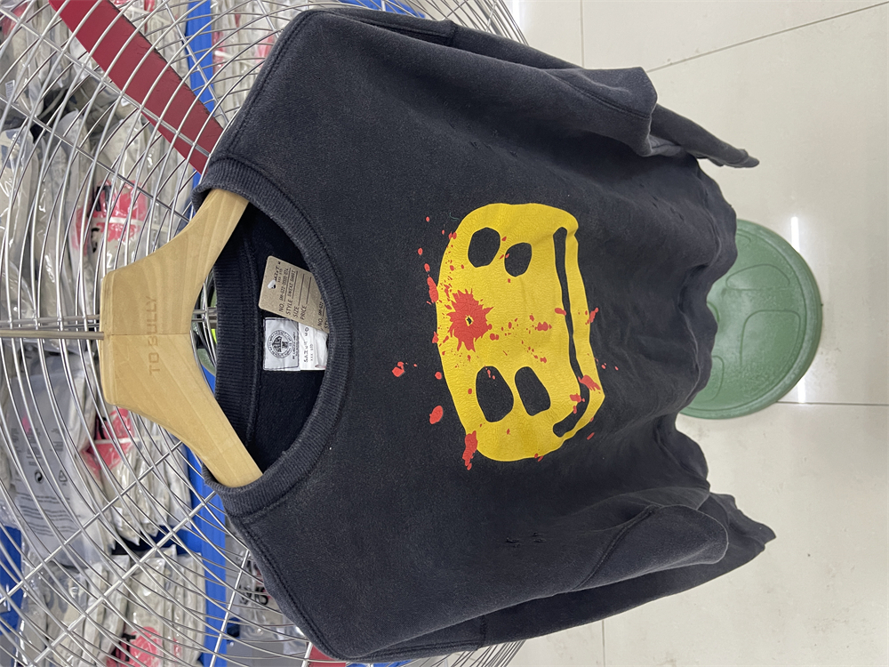 Quality Saint CPFM New 24Ss Smig Face Printed Washed Vintage Round Neck High Street Casual Loose Cotton Fleece Hoodie