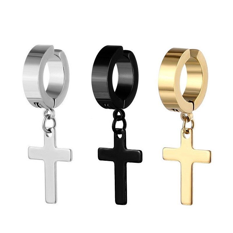 European-American Student Style Non-Pierced Titanium Steel Cross Clip Earrings - Fashionable Fake Jewelry for All Genders