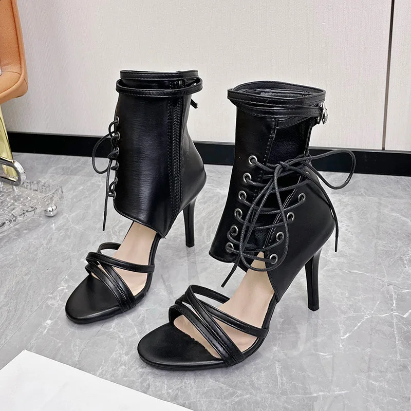 2025 large size high heel strap open toe cool boots fashion sexy skinny European and American Roman sandals 241230
