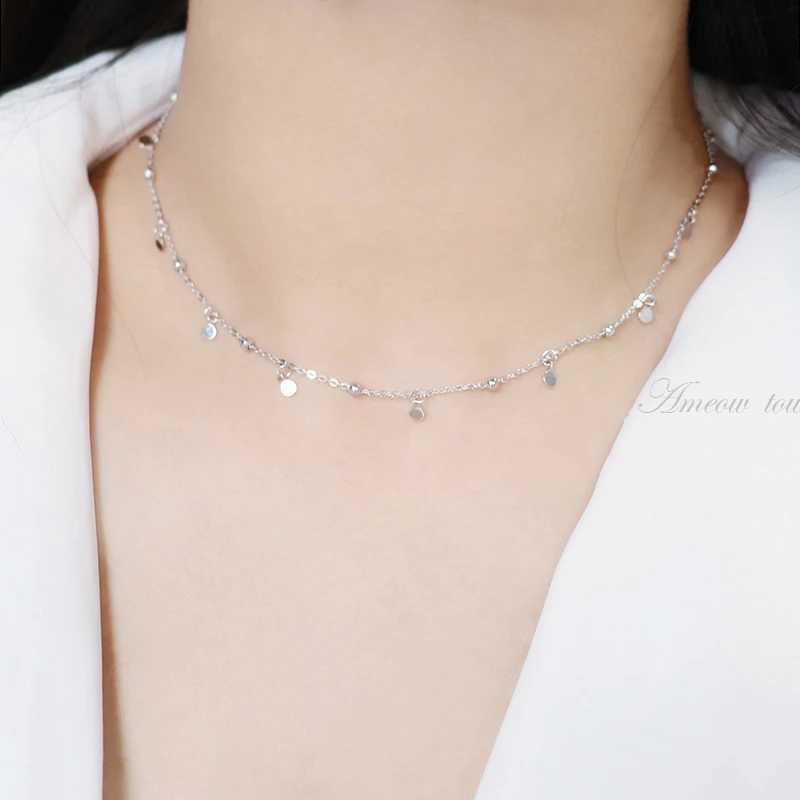 Necklace Real 925 sterling silver geometric irregular circular necklace Clavicle chain cute jewelry accessories W241230