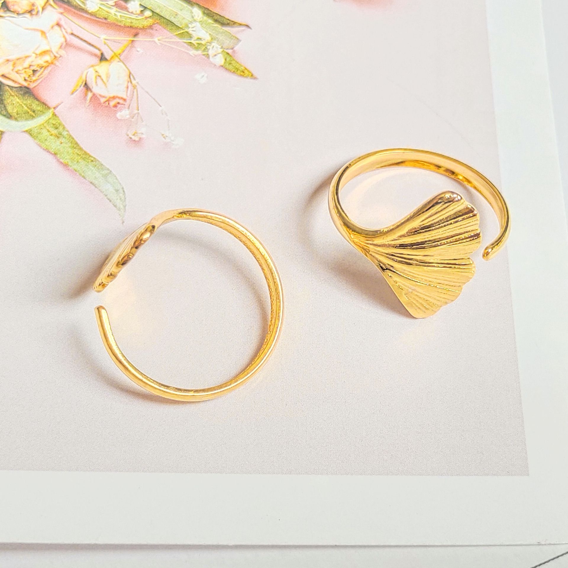 Cool Wind Style Titanium Steel Adjustable Ginkgo Leaf Ring for Women