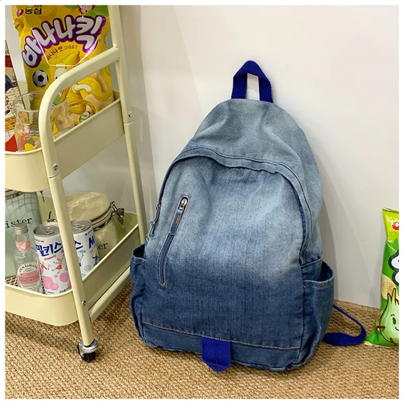 Versatile Zipper School Bags Casual Large Capacity 2025 Interior Zipper Pocket Denim High Quality Backpacks 241230