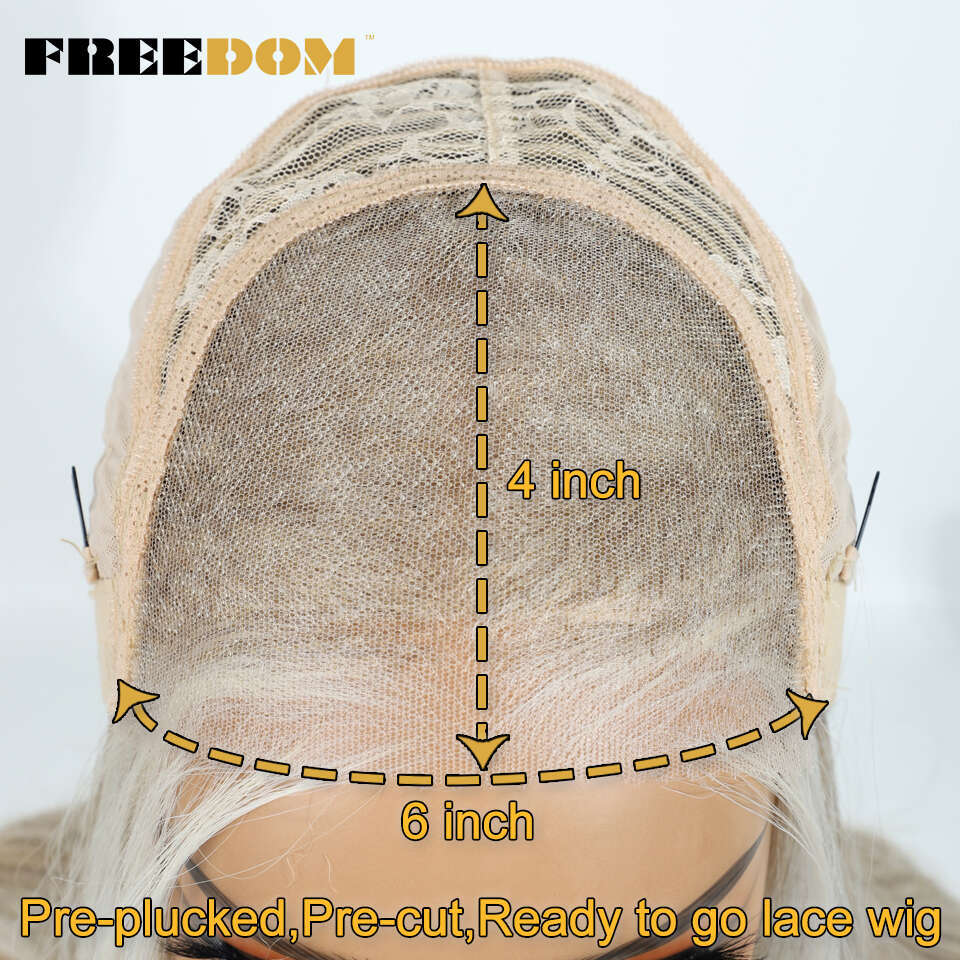 FREEDOM Synthetic Lace Front For Woman Long Layered Straight Wigs Ombre 6X4 Plucked Pre Cut Wear And Go Glueless Wig