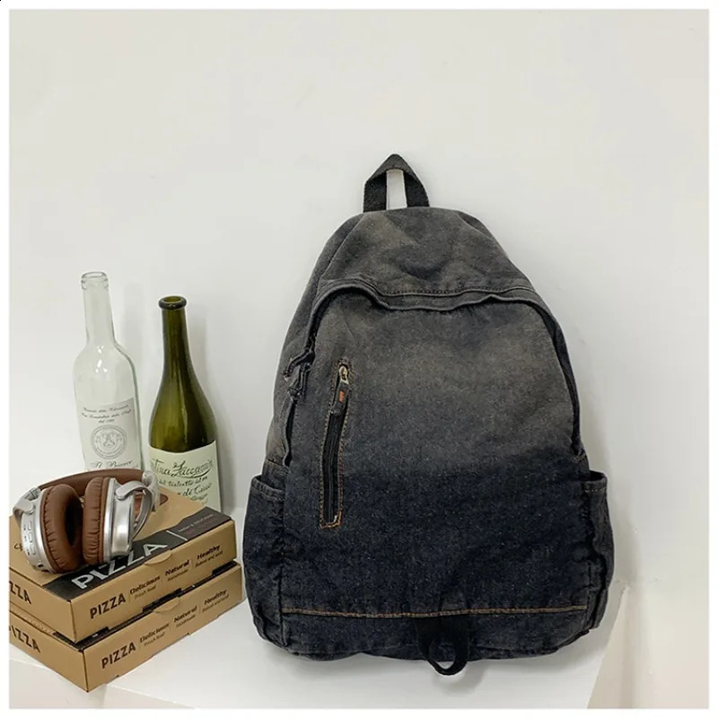 Versatile Zipper School Bags Casual Large Capacity 2025 Interior Zipper Pocket Denim High Quality Backpacks 241230