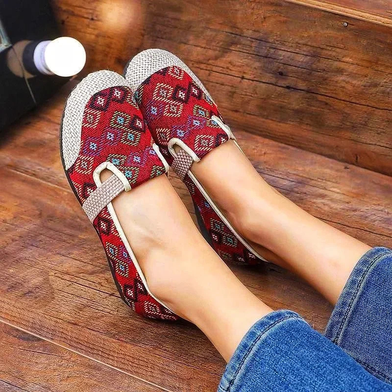 Women Casual Shoes 2024 Summer Fashion Ethnic Embroidery Flat Female Soft Sole Slipon Round Toed Loafers Zapatos 241225