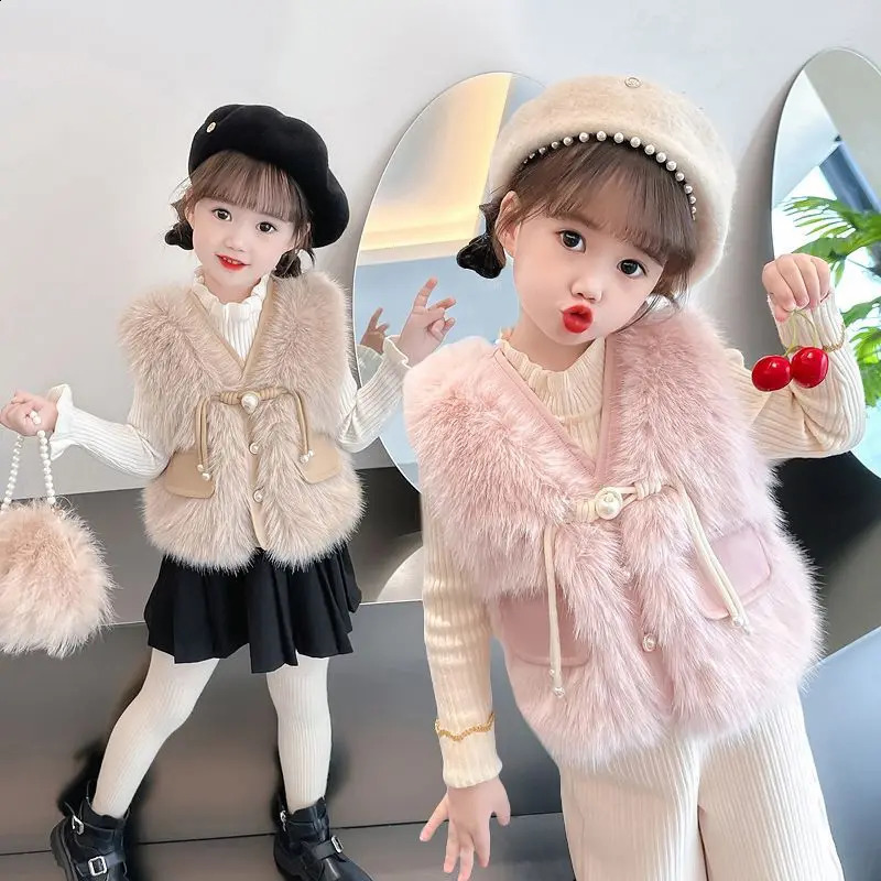 Childrens Vests faux Fur Vest for Children To Wear Warm Outer Toddler Vest Toddler Girl Winter Clothes 241230