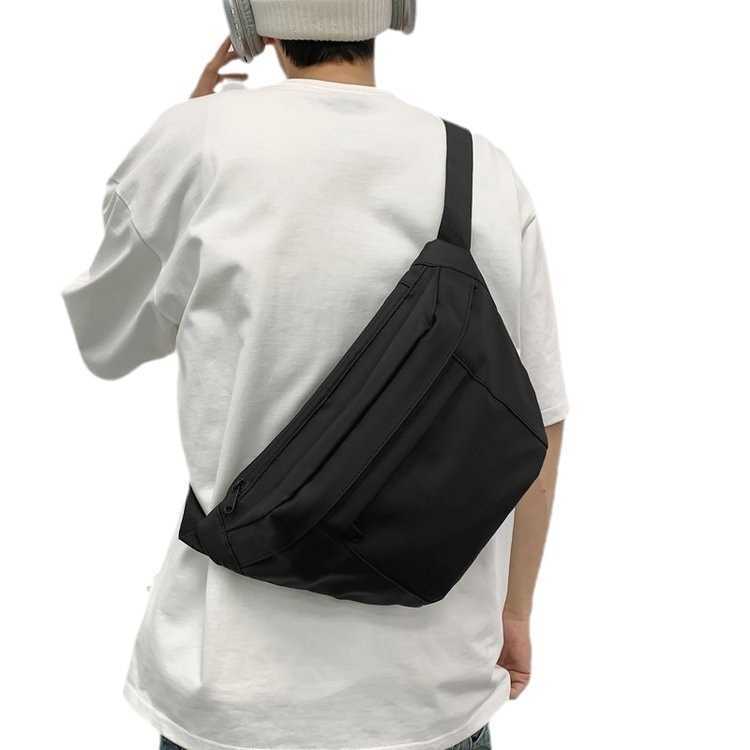 Men's bag, travel crossbody bag, trendy brand chest bag, sports style casual canvas waist bag, simple solid color chest bag 241230