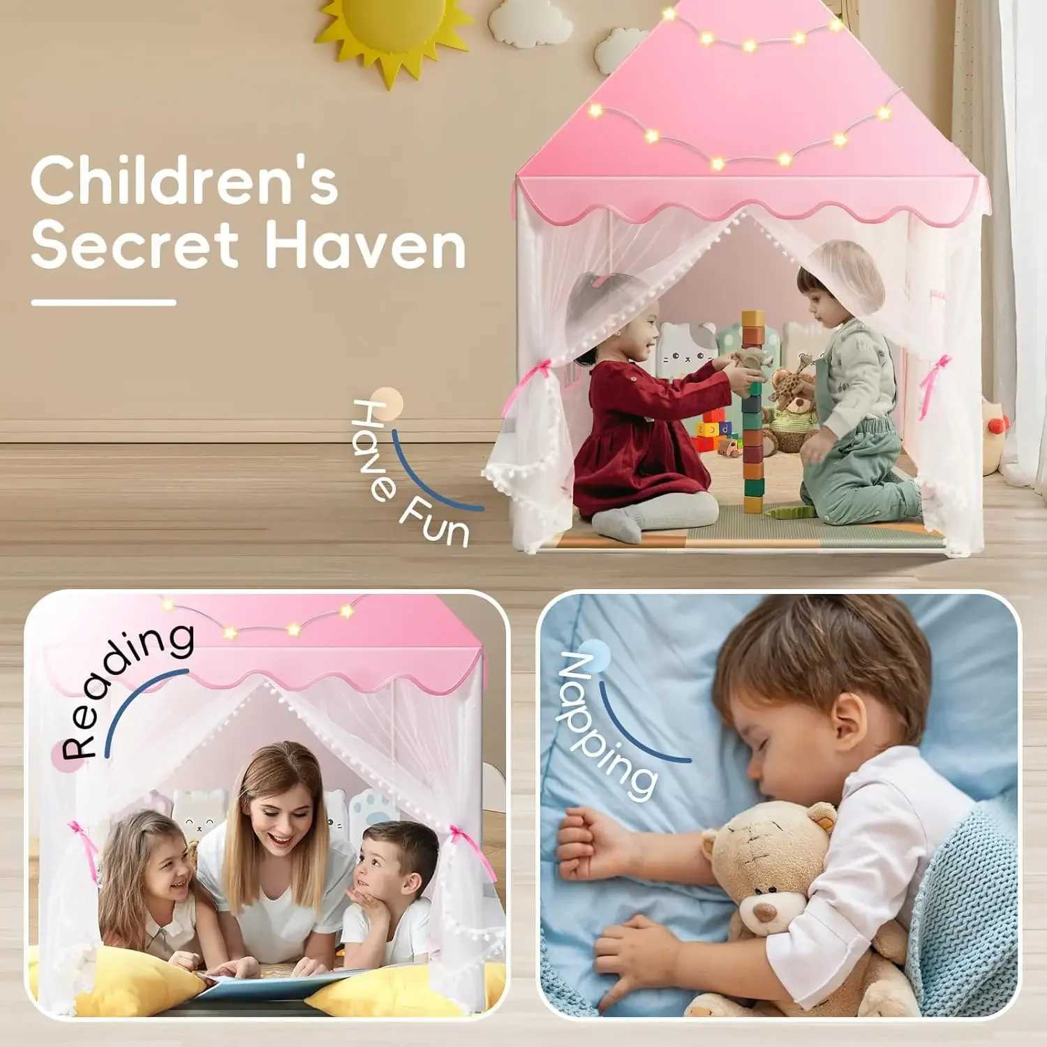 Childrens Tent Indoor Girl Game 1.35M Portable Camping Toy Castle Doll House Boys Small House Princess House Room Decoration W241230